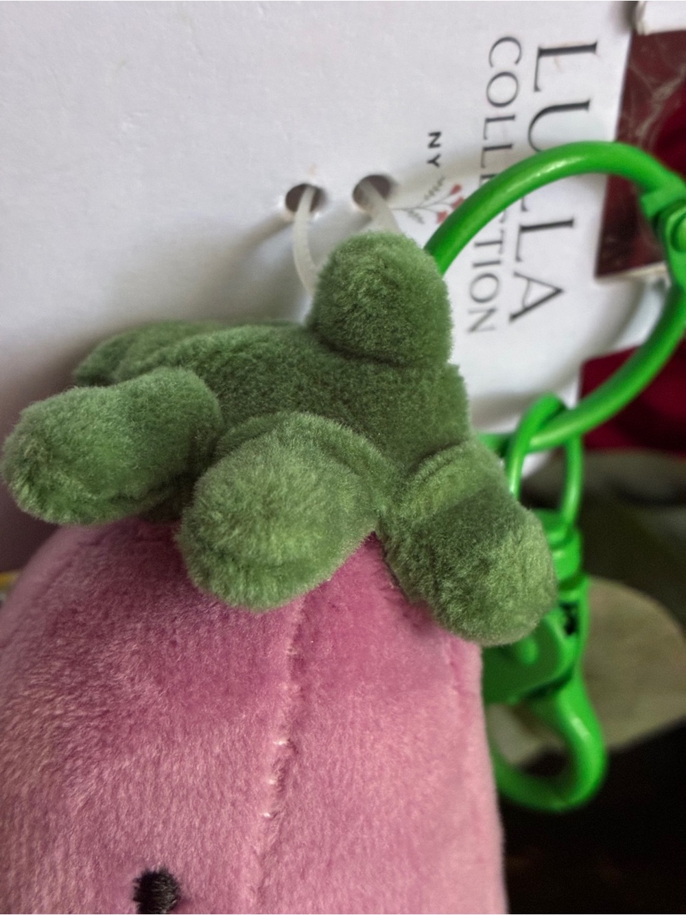 Plush Eggplant Keychain Bag Charm - Pink and Green - Picture 7 of 9